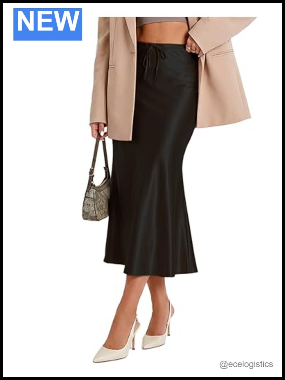 Women's High Waisted Satin Midi Skirt A-Line Flowy Mermaid Slit